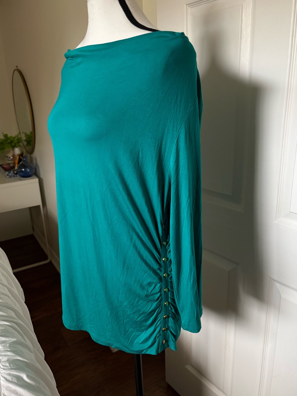 MICHAEL Michael Kors Teal Ruched Boat Neck Top XL